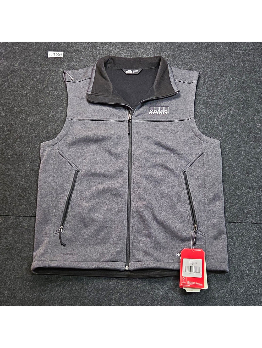 The North Face Men’s Gray Full Zip Vest Zipped Pockets KPMG Logo Size M